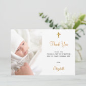 Taufe Foto Weißgold Minimalist Dankeskarte (Stehend Vorderseite)