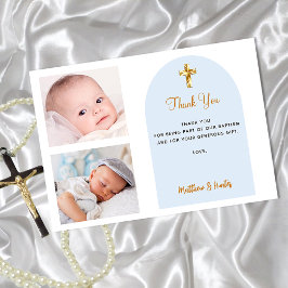 Taufe Foto Zwillinge blauen Jungen Dankeschön Kart Einladung
