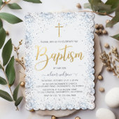 Taufe für Aquarellblau und Goldjungen Einladung