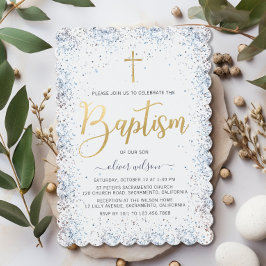 Taufe für Aquarellblau und Goldjungen Einladung