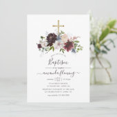 Taufe für Burgund, Marine und Blütenblüte Einladung (Stehend Vorderseite)