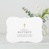 Taufe für ihn | Einfaches und modernes Gold Cross Einladung (Stehend Vorderseite)