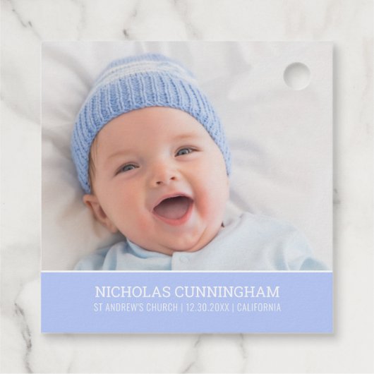 Taufe für ihn | Modernes einfaches Baby-Foto Geschenkanhänger (Rückseite)