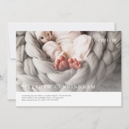 Taufe für ihn | Modernes, einfaches elegantes Foto Einladung (Vorderseite)