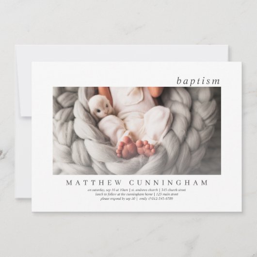 Taufe für ihn| Modernes, einfaches, elegantes Foto Einladung (Vorderseite)