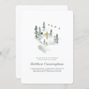 Taufe für ihn Modernes elegantes botanisches Foto Einladung