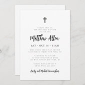 Taufe für ihn Modernes Minimalistisches Kreuz Einladung (Vorne/Hinten)