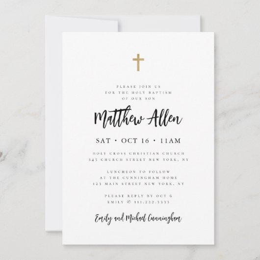 Taufe für ihn Modernes Minimalistisches Kreuz Einladung (Vorderseite)