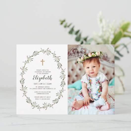 Taufe für ihr Aquarellblütenblatt Einladung (Stehend Vorderseite)