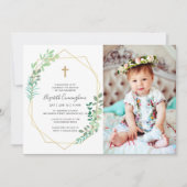 Taufe für ihr geometrisches Foliage Cross Einladung (Vorderseite)