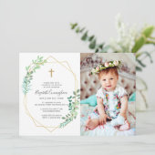 Taufe für ihr geometrisches Foliage Cross Einladung (Stehend Vorderseite)