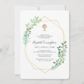 Taufe für ihr geometrisches Foliage Gold Cross Einladung (Vorderseite)