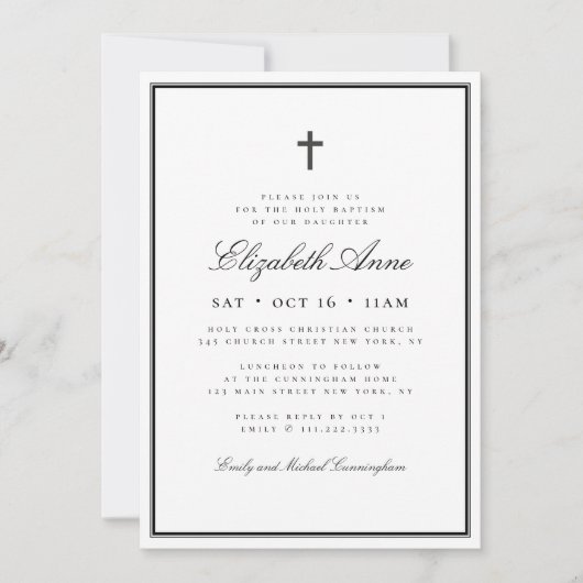 Taufe für ihr klassisches Elegankreuz Einladung (Vorderseite)