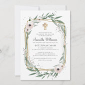 Taufe für ihr modernes geometrisches Blumenkreuz Einladung (Vorderseite)