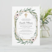 Taufe für ihr modernes geometrisches Blumenkreuz Einladung (Stehend Vorderseite)