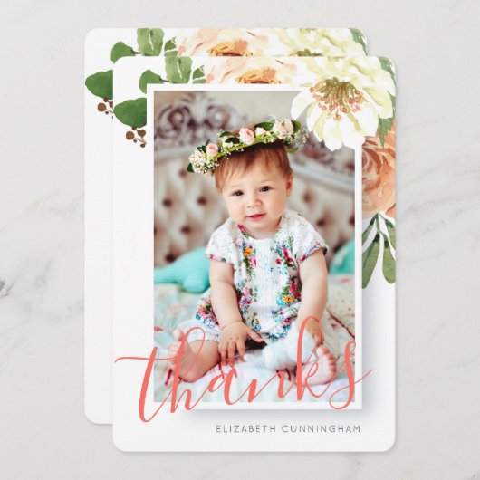 Taufe für ihre Aquarellblume Dankeskarte (Vorne/Hinten)