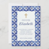 Taufe für ihre blauen und weißen mediterranen Flie Einladung (Vorderseite)