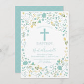 Taufe für Junge und/oder Mädchen mit Kreuz Einladung (Vorne/Hinten)