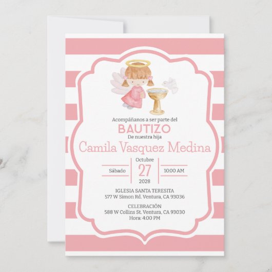 Taufe für Mädchen im Niedlichen Spanischen Wasserf Einladung (Vorderseite)