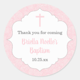 Taufe für Mädchen | Klassischer roter Damast Runder Aufkleber