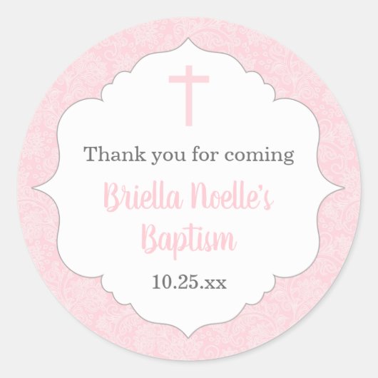 Taufe für Mädchen | Klassischer roter Damast Runder Aufkleber (Vorderseite)