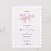 Taufe für Mädchen, Moderne rosa Bow Einladung (Vorne/Hinten)
