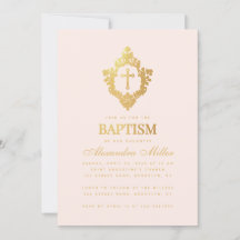 Taufe für Mädchen Rosa Imitate Goldkreuz im Wappen
