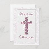 Taufe für Mädchen Segen Rosa Kreuz Damaskus Wirbel Dankeskarte (Vorne/Hinten)