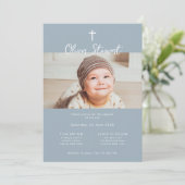 Taufe für Minimalistisches blaues Foto Einladung (Stehend Vorderseite)