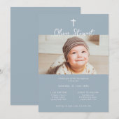 Taufe für Minimalistisches blaues Foto Einladung (Vorne/Hinten)