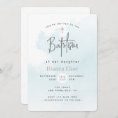 Taufe für moderne Wasserfarben Einladung (Vorne/Hinten)