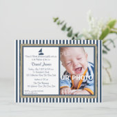 Taufe für nautische Streifen und Segelboote Einladung (Stehend Vorderseite)