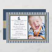 Taufe für nautische Streifen und Segelboote Einladung (Vorne/Hinten)