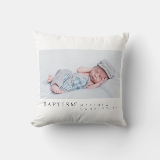 Taufe für sein modernes Minimalistisches Foto Kissen (Vorderseite)