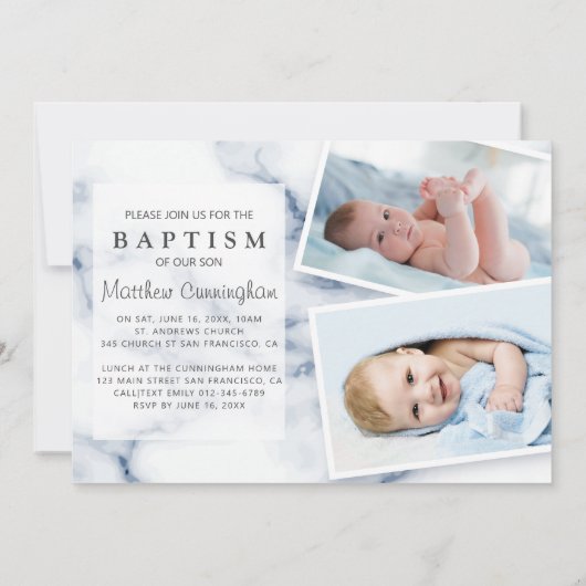 Taufe für seinen modernen Marmor Einladung (Rückseite)