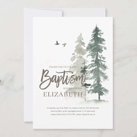 Taufe für sie | Aquarellkiefer Einladung (Vorderseite)