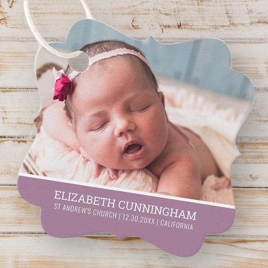 Taufe für sie | Einfaches Typografie-Foto Geschenkanhänger