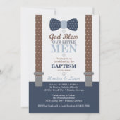 Taufe für zwei kleine Männer, blau, braun Einladung (Vorderseite)