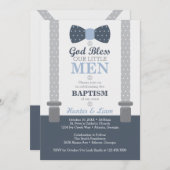 Taufe für zwei kleine Männer, blau, grau Einladung (Vorne/Hinten)