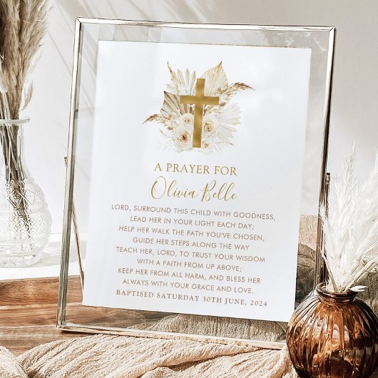 Taufe Gebet Sign Boho Neutral Floral getrocknete P Fotoplatte