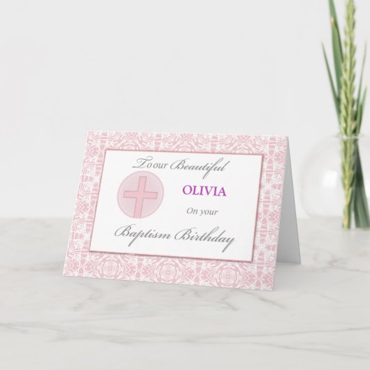 Taufe Geburtstag Individuelle Name Pink Lace Muste Karte (Vorderseite)