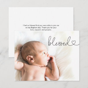 Taufe Gesegnetes Herz Schrift Minimal Foto Baby Dankeskarte