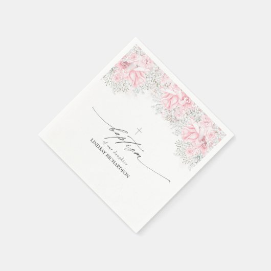 Taufe Gipskraut und Rosengarten Serviette (Ecke)