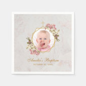 Taufe Girl Foto Marmor Rosa Orchideen Gold Flora Serviette (Vorderseite)