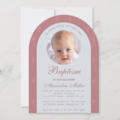 Taufe Girl Foto Modernes Arch Dusty Rose Script Einladung (Vorderseite)