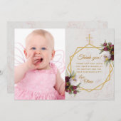 Taufe Girl Gold Cross Marmorpeonies Butterfly Dankeskarte (Vorne/Hinten)