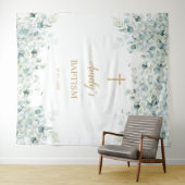 Taufe Girl Hintergrund - Grüne Eukalyptus & Gold Wandteppich (Beispiel (Horizontal))