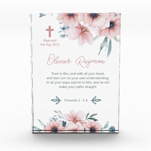 Taufe Girl Hübsch Pink Blume Fotoblock (Vorderseite)