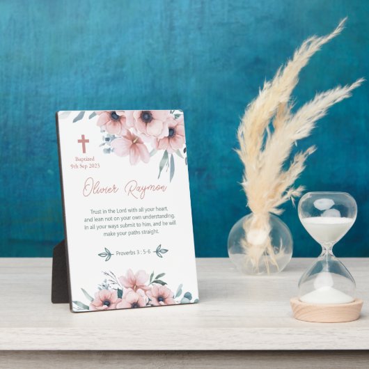 Taufe Girl Hübsch Pink Blume Fotoplatte (Seite)