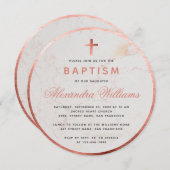 Taufe Girl Imitats Rose Gold Marmor Pink Script Einladung (Vorne/Hinten)